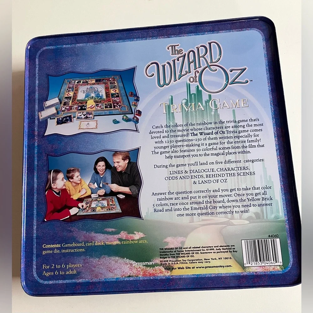 Vintage Pressman Wizard of Oz Trivia Game Metal Collector Tin 2 to 6 Players